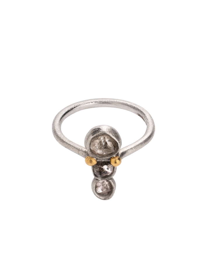 Grey rough diamond ring in silver and gold