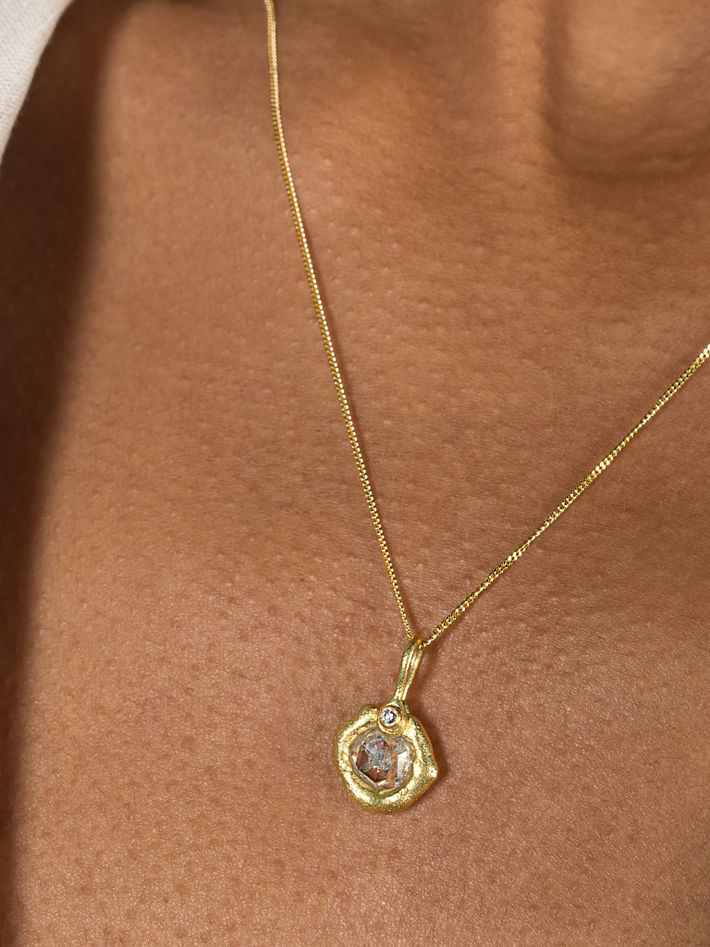 1ct rose cut diamond pendant necklace in yellow gold