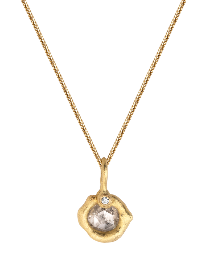 1ct rose cut diamond pendant necklace in yellow gold