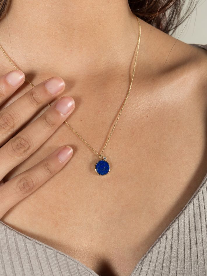 Small stellar blue necklace with diamond charm 