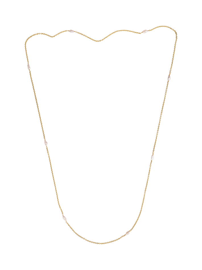 Gold and rice pearl chain necklace