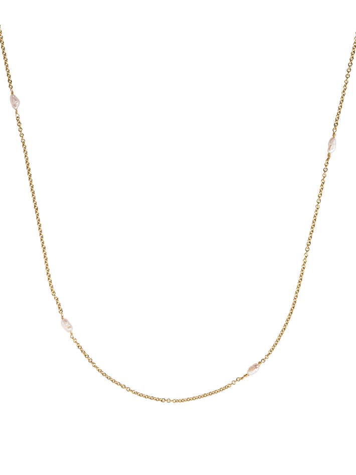 Gold and rice pearl chain necklace