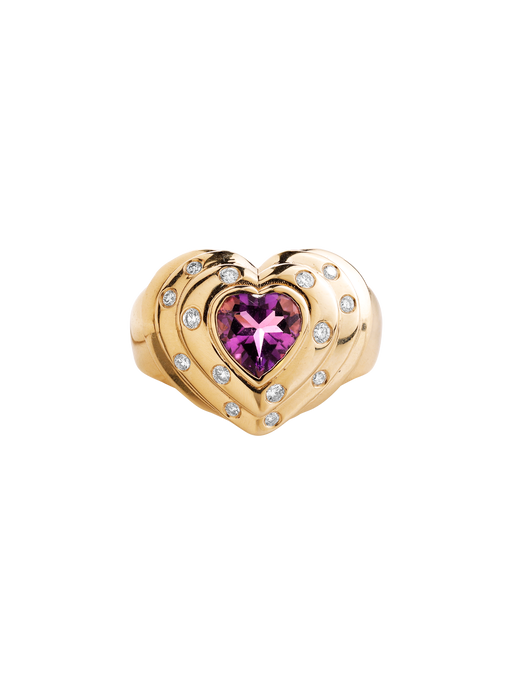 14k yellow gold amethyst and diamond heart ring photo