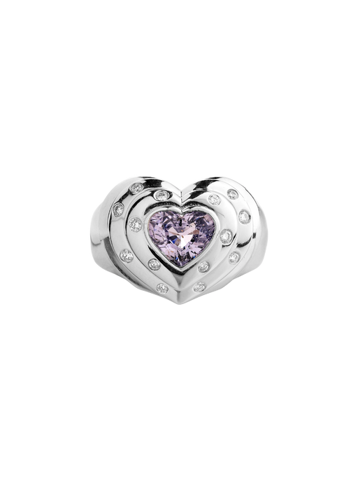 14k white gold GIA certified natural lavender spinel and diamond heart ring photo