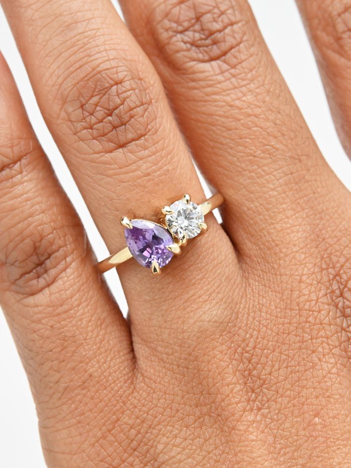  Gemma pear purple sapphire and diamond ring