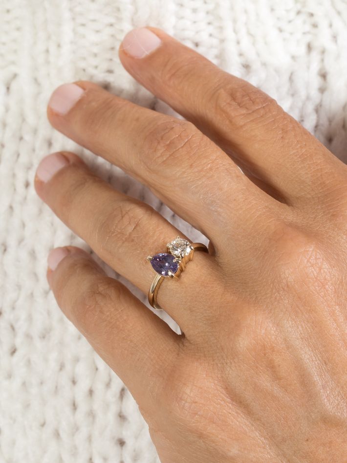  Gemma pear purple sapphire and diamond ring