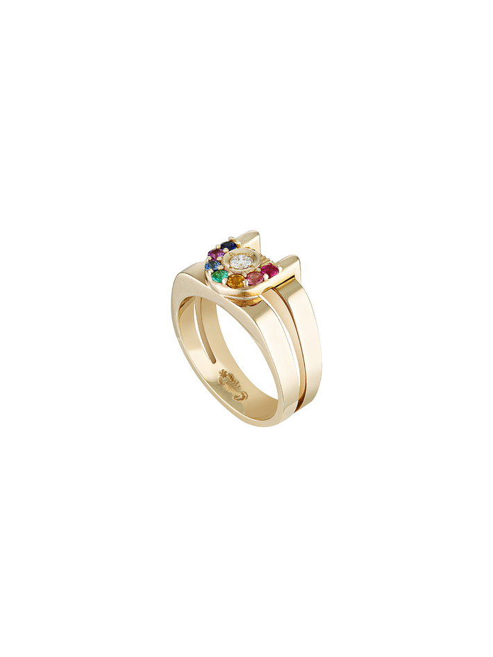 Rainbow ziggy open signet ring