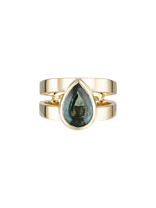 Pear teal sapphire ziggy ring photo