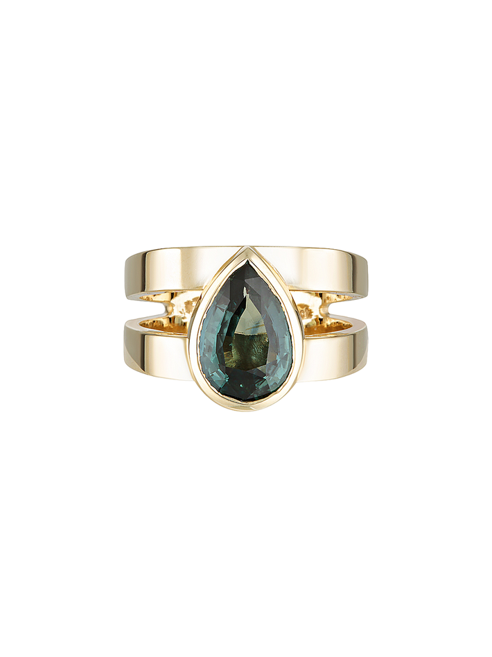 Pear teal sapphire ziggy ring