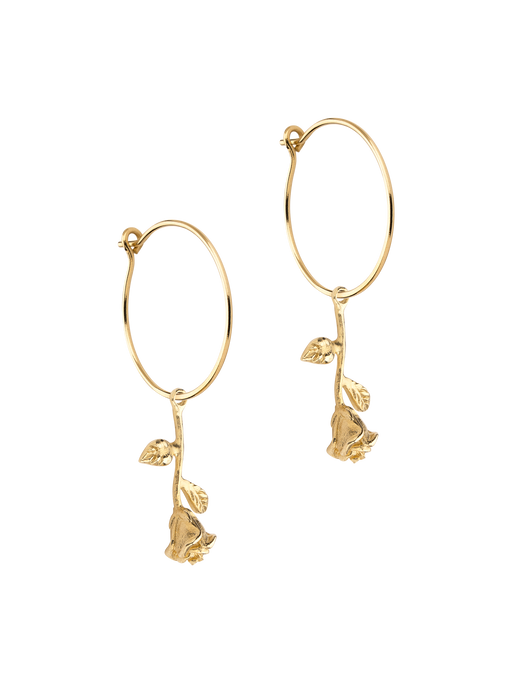 9ct Gold roses are red stem hoop earrings photo