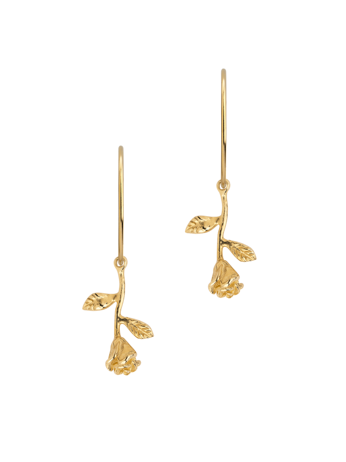 9ct Gold roses are red stem hoop earrings