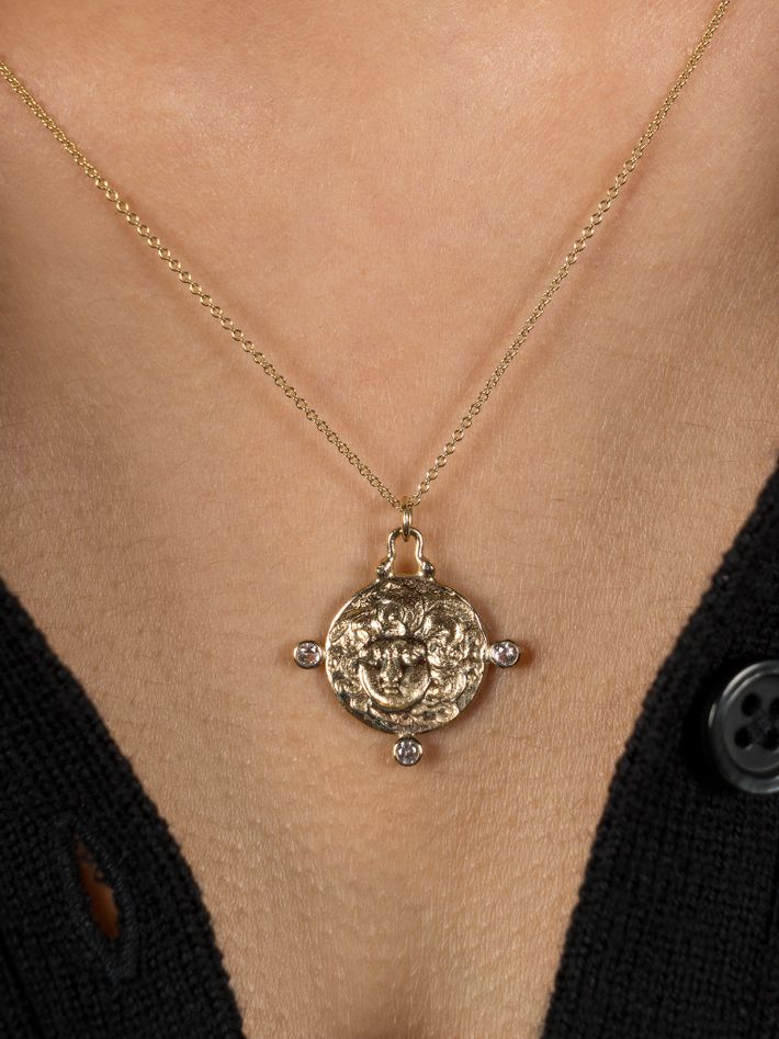9ct gold personalised medusa white sapphire pendant necklace