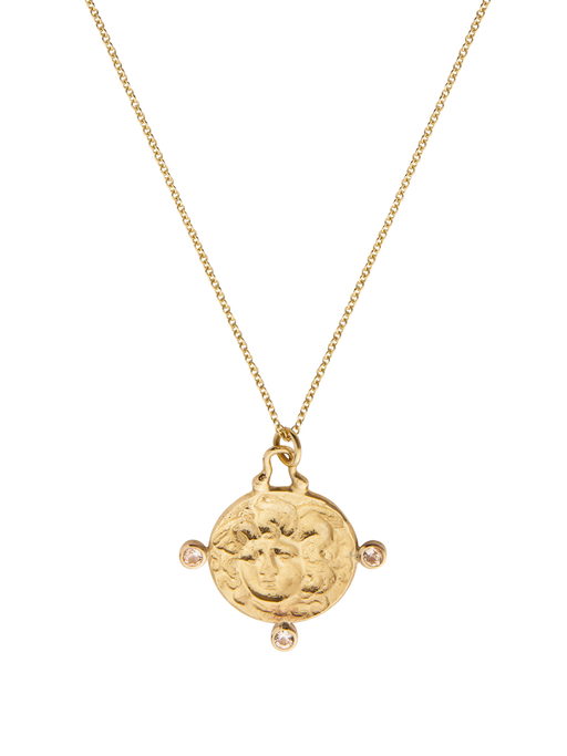 9ct gold personalised medusa white sapphire pendant necklace photo