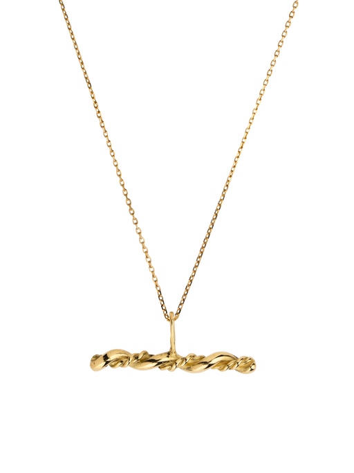 18ct Gold braided bar pendant necklace photo