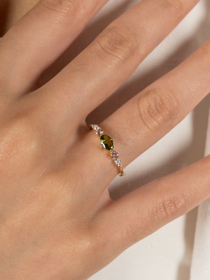 9ct gold green tourmaline marquise delicate engagement ring
