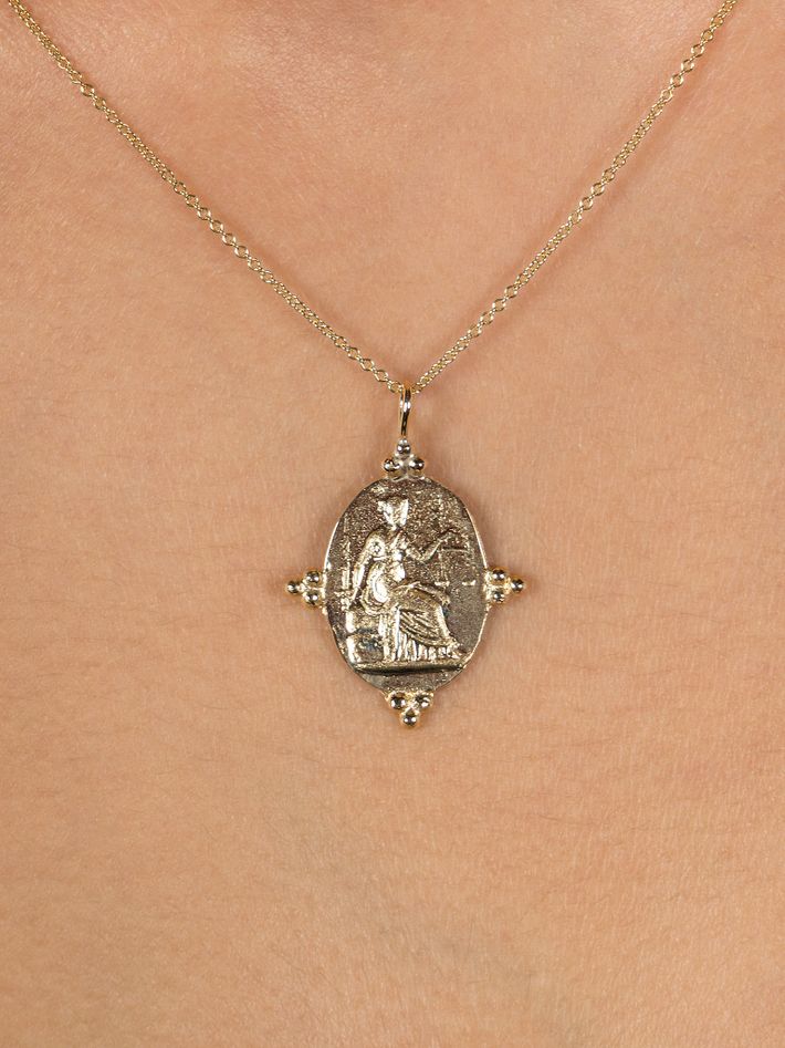 9ct gold goddess themis pendant necklace