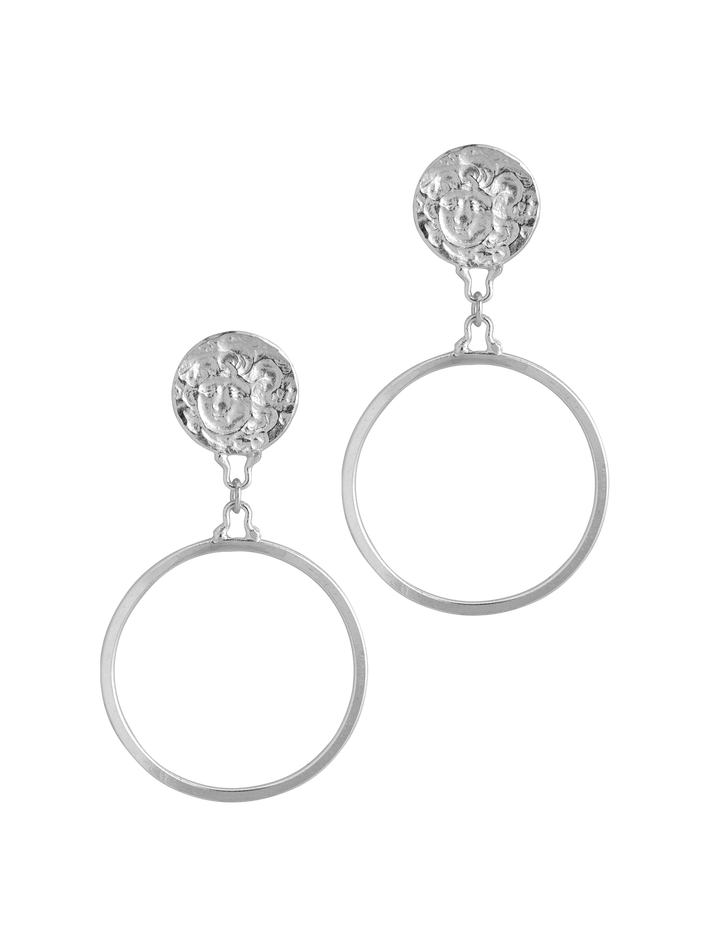 Silver medusa statement drop earrings