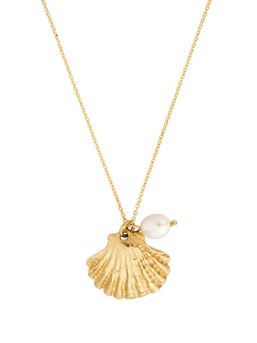 9ct gold seashell pearl pendant necklace photo