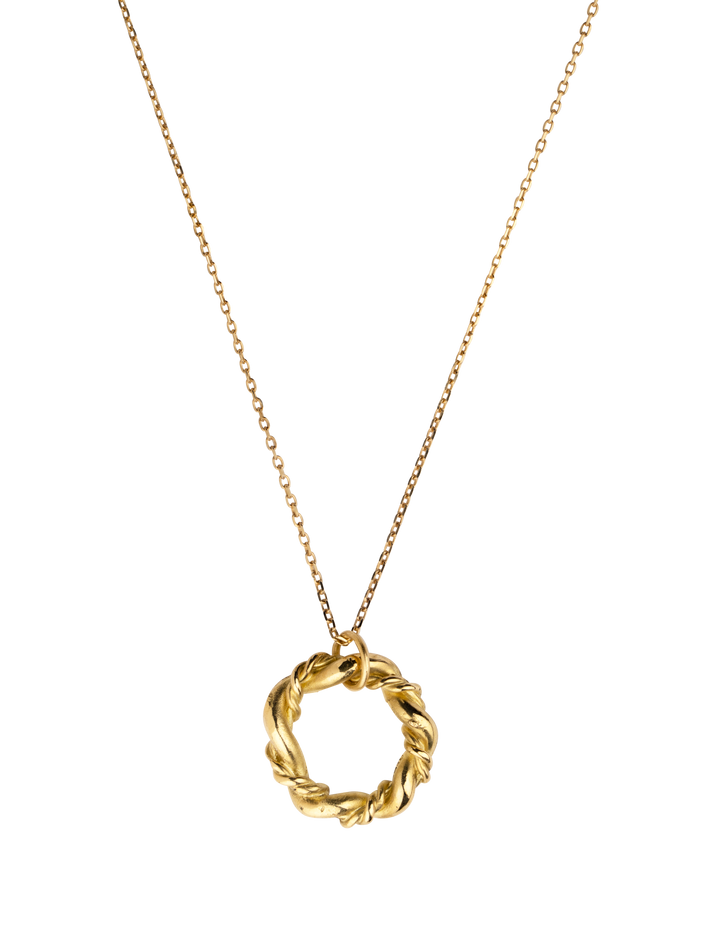 18ct Gold braided circle pendant necklace