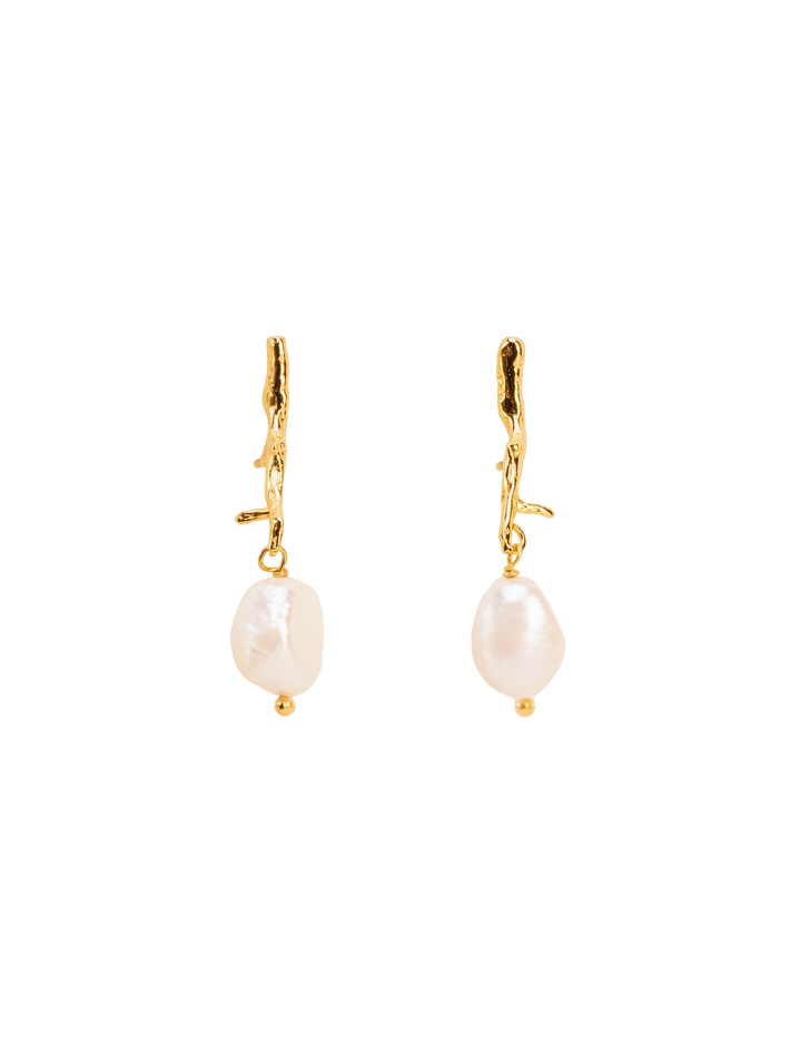 Branch-shaped stud earrings with pearl 