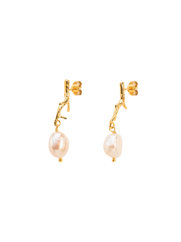 Branch-shaped stud earrings with pearl 