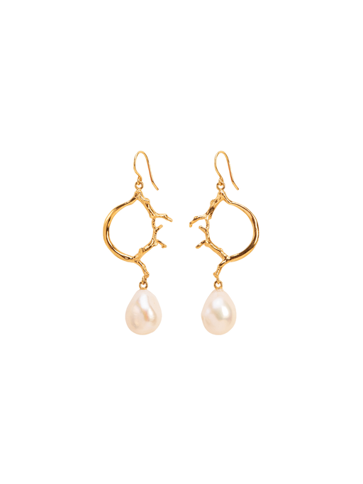 Branch shaped hook earrings with pearl photo