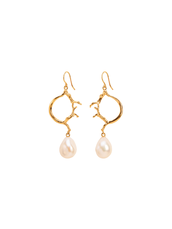 Branch shaped hook earrings with pearl