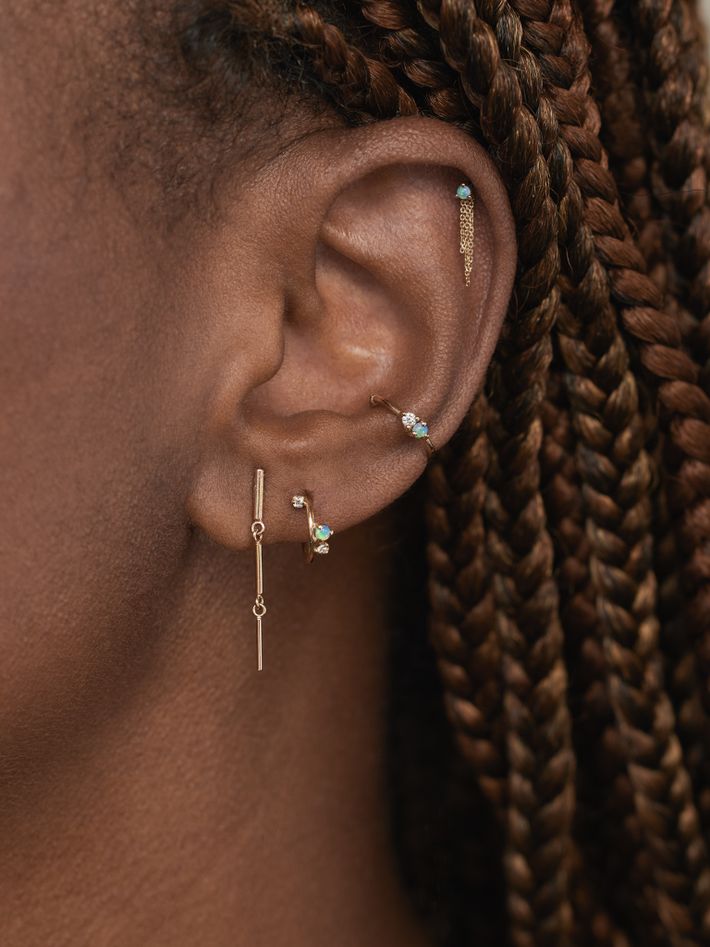 Opal and diamond two-step ear cuff