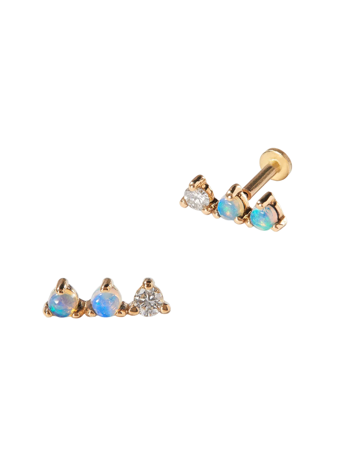 Three-step opal and diamond piercing earring