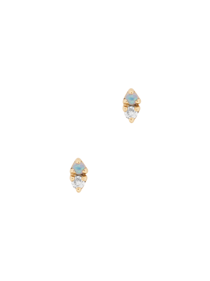 Two step opal and diamond piercing earrings