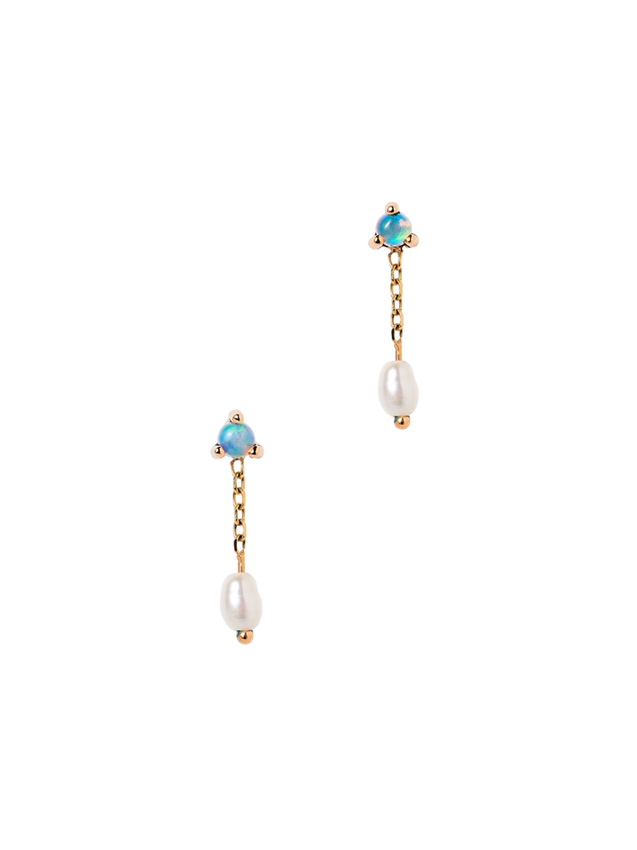 Large opal & pearl shower earring