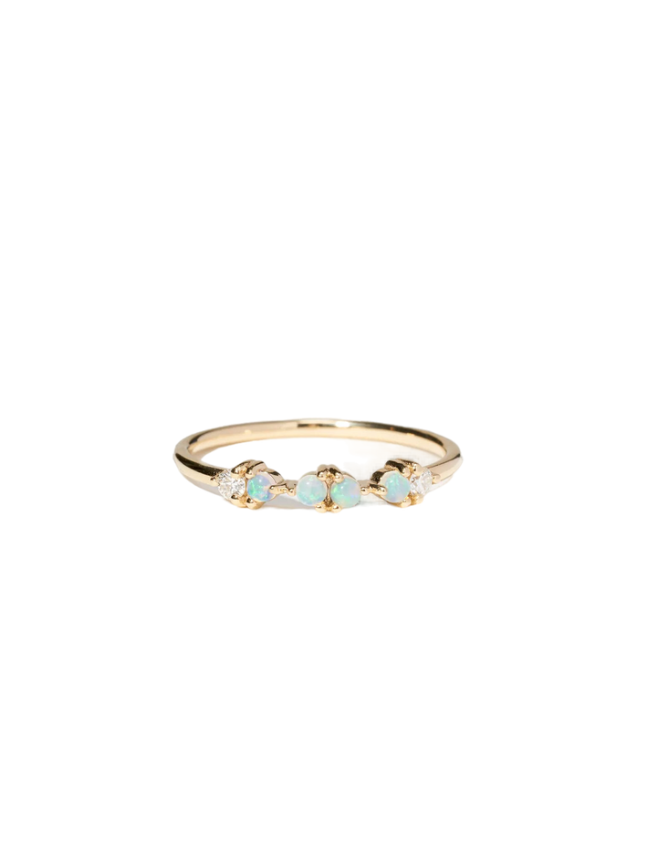 Opal and diamond demi-paired ring