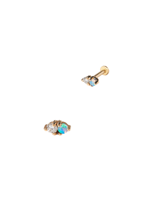 Two-step earrings with opal & diamond with flat back photo