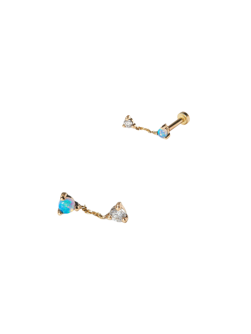 Small two-step chain earrings with opal & diamond photo