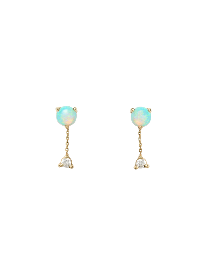 Large two-step opal and diamond chain earrings