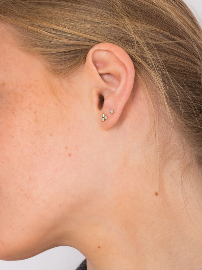 Tri-opal & diamond piercing earrings