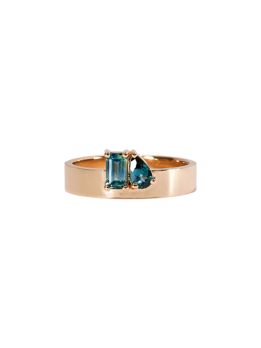 Emerald and pear cut sapphire bricolage ring photo