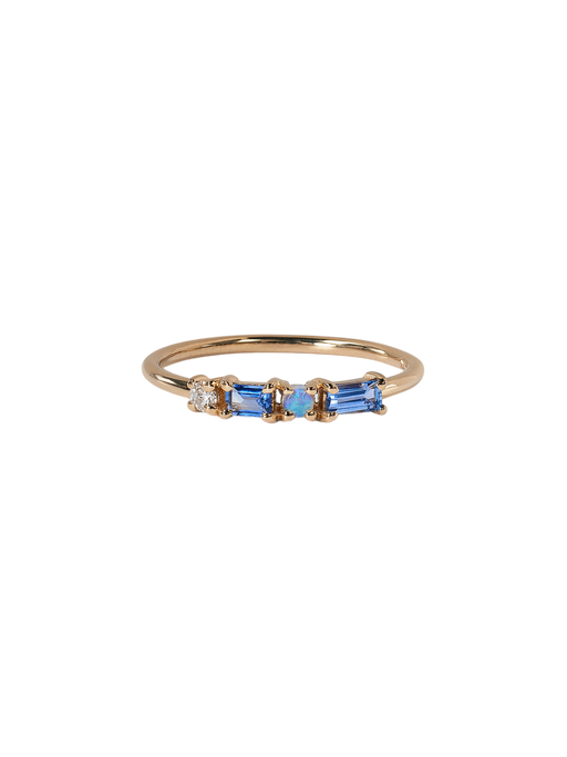 Sapphire, diamond and opal pillar ring photo
