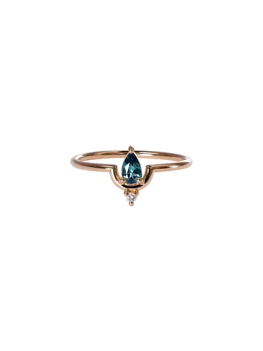 Small Pear Cut Teal Sapphire and Diamond Nestled Ring photo