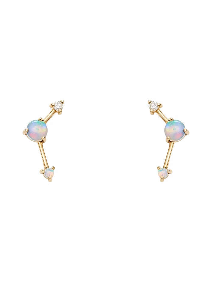 Three-step point opal and diamond earrings