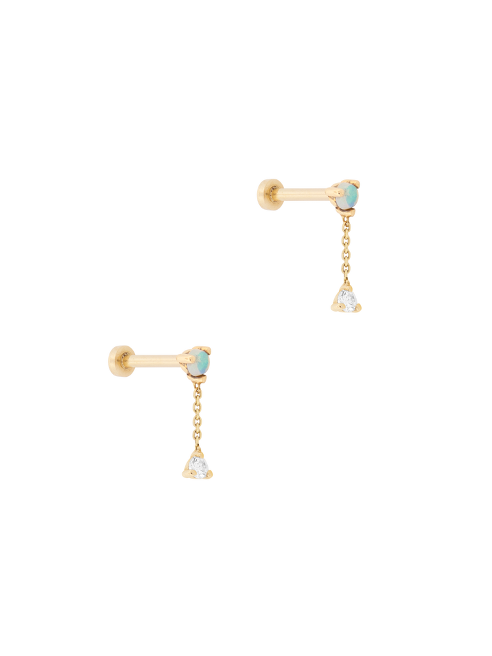 Small two-step chain drop piercing earrings
