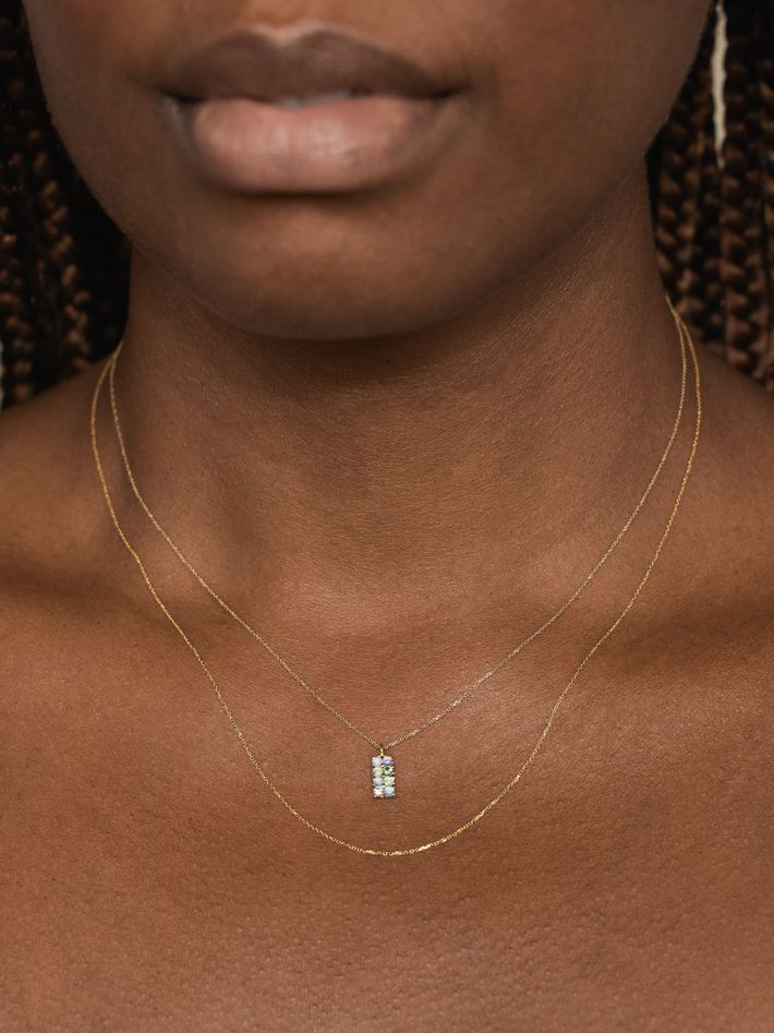 Opal, diamond, & tourmaline lattice necklace 