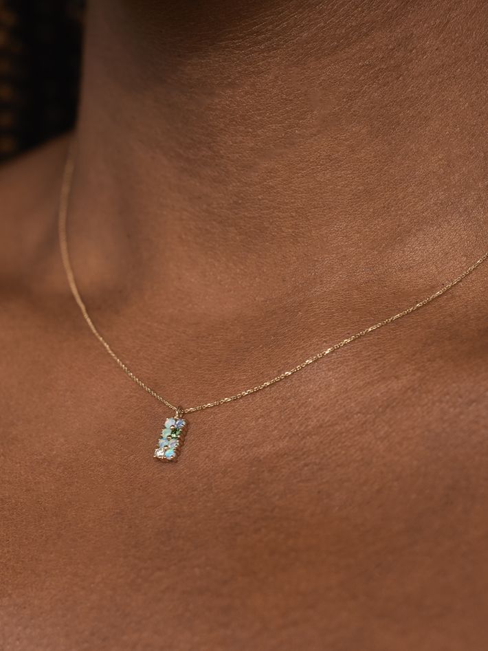 Opal, diamond, & tourmaline lattice necklace 