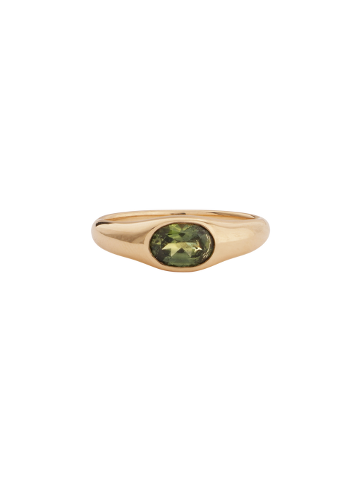 OOAK Bi-color green yellow sapphire oval brilliant cut signet ring no.53 photo
