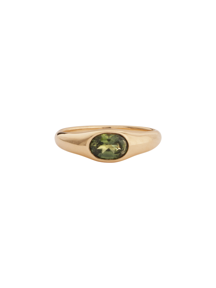 OOAK Bi-color green yellow sapphire oval brilliant cut signet ring no.53