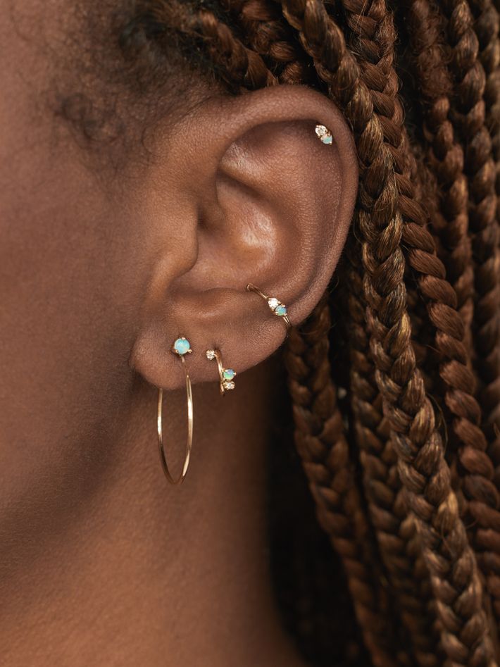 Large opal stud hoop earrings
