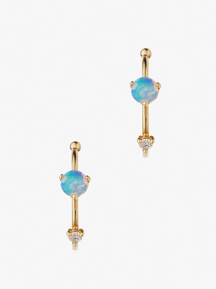 Small opal and diamond hoops
