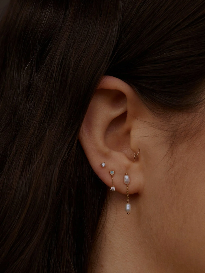 Small Two-Step Chain Earrings with Opal & Diamond