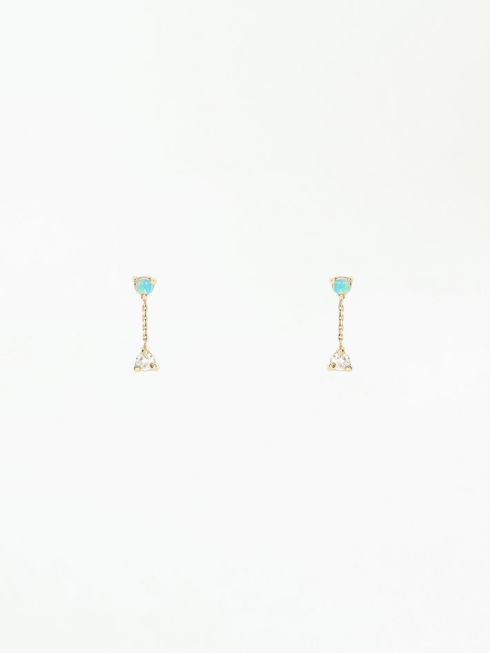 Small Two-Step Chain Earrings with Opal & Diamond