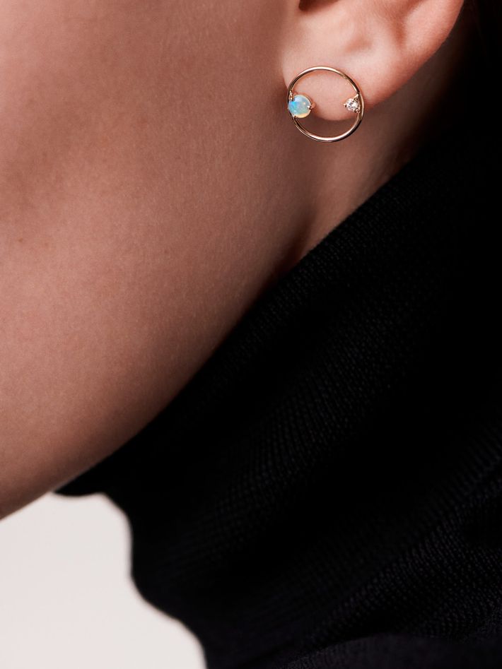 Opal and diamond circle earrings